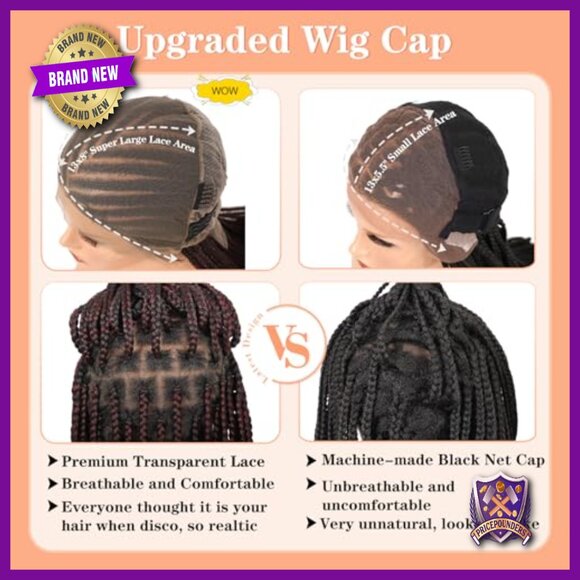 36 Inch Synthetic Braided Wig HD Lace Front Middle Part Box Braid